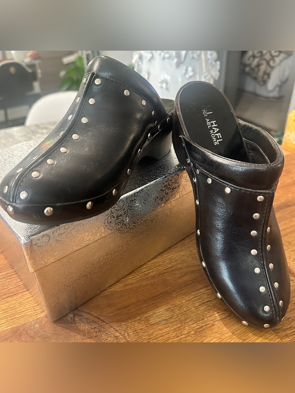 Michael Kors Black Leather Studded Mules